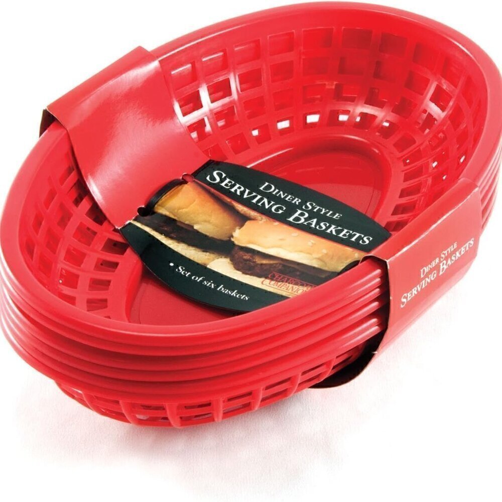Charcoal Companion Plastic Diner Style Serving Baskets Set of 6 Red